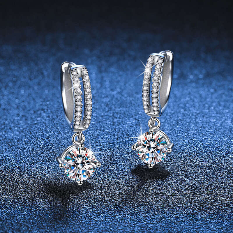 New Arrival S Pure Sier Elegant Classic Four-Prong D Color 1 Carat Moissanite Stud Earrings 16d