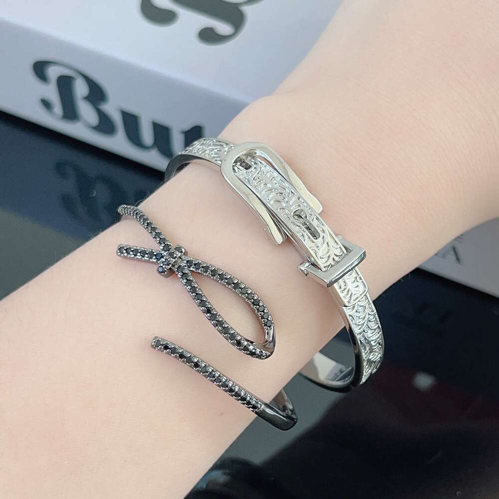 U-Shaped Full Dia Horseshoe Buckle Starry Sky Clasp Light Design Bow Ribbon Couple Style Bracelet
