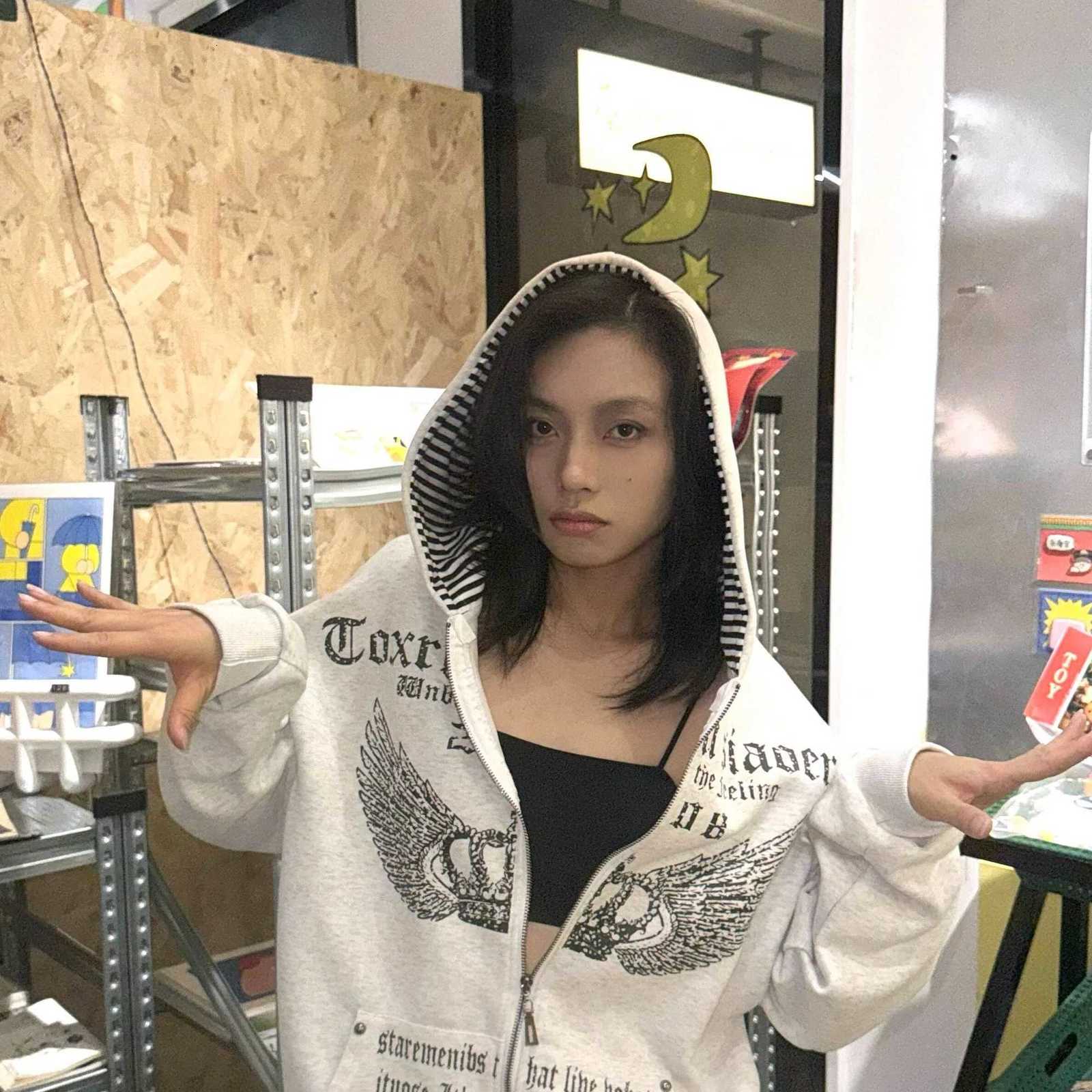 Vintage Sweatshirts 2024 Womens Clothes White Print Tunic Hooded Y2k Coat Streetwear Fashion Casual Hoodies Tops Ropa Mujer Z250719