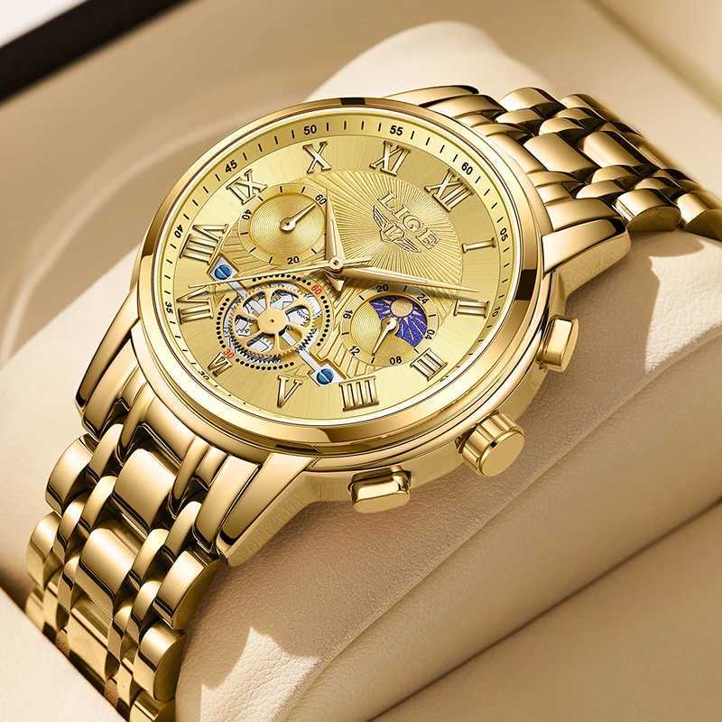 LIGE Creative Moon Phase Watch Women Fashion Elegant Waterproof Womens Quartz Wristwatches Luxury Sport Chronograph Womens Watch W250718