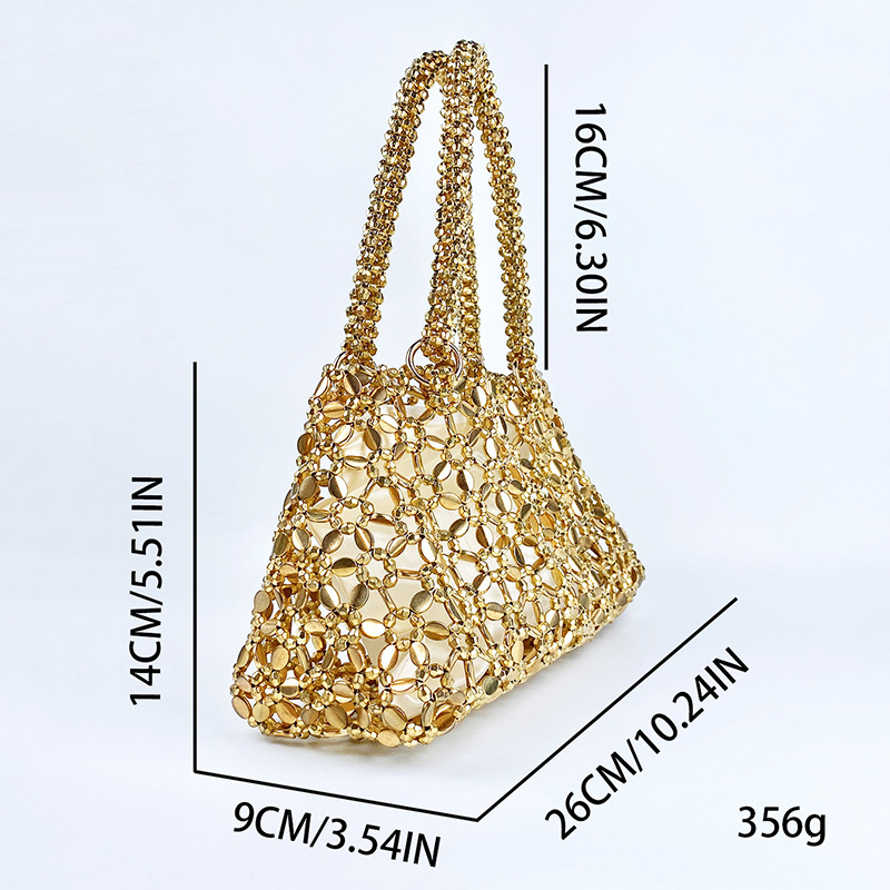 Woven Bag For Women Korean Style Handbag Shining Hollow Design Large Capacity Underarm Bag