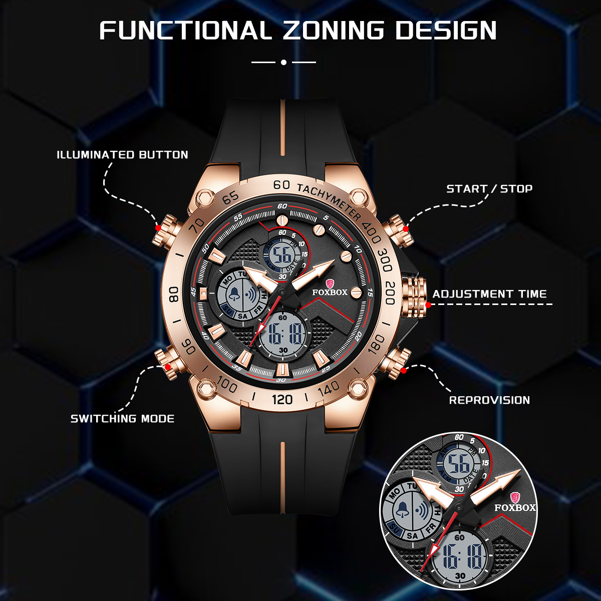 LIGE Men's Quartz Electronic Dual Display Watch Multifunctional Electronic Watch Chronograph Alarm Clock Weekly and Monthly Display 24 Hours Stud