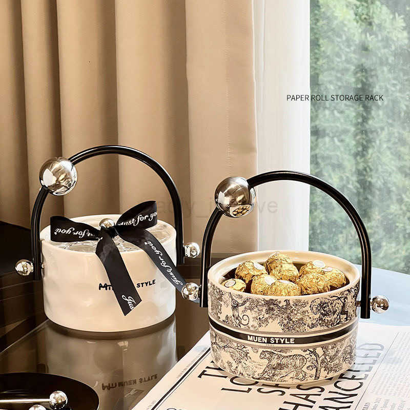 Light luxury French retro portable fruit plate living room tea table food plate candy storage plate ceramics M250719