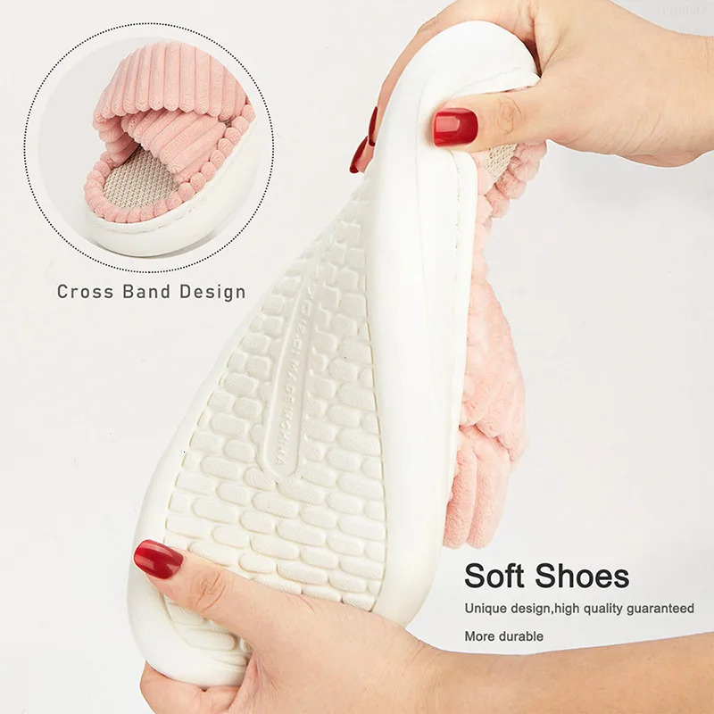 Winter Solid Linen Slippers Women Home Slippers Open-Toe Cross Band Linen Soled Indoor Slides Non Slip Indoor platform Slipper 250716