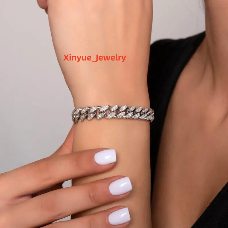 Cuban chain moissanite diamond bracelet hip hop cuban bracelet studded chain bracelet