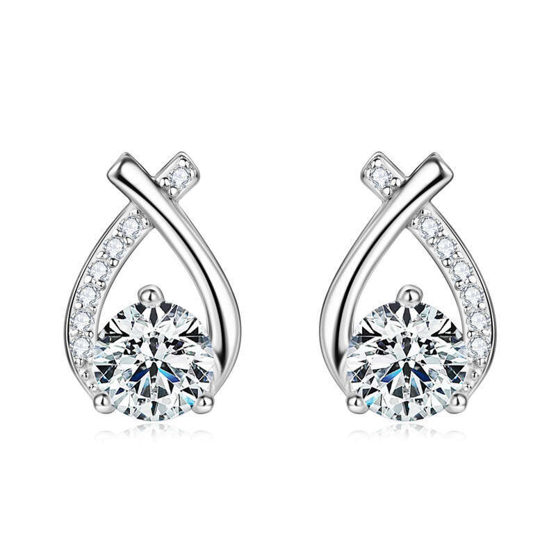 New Style Fish Tail Moissanite Sterling Sier Versatile Light X-Shaped Design Sense Earrings for Women