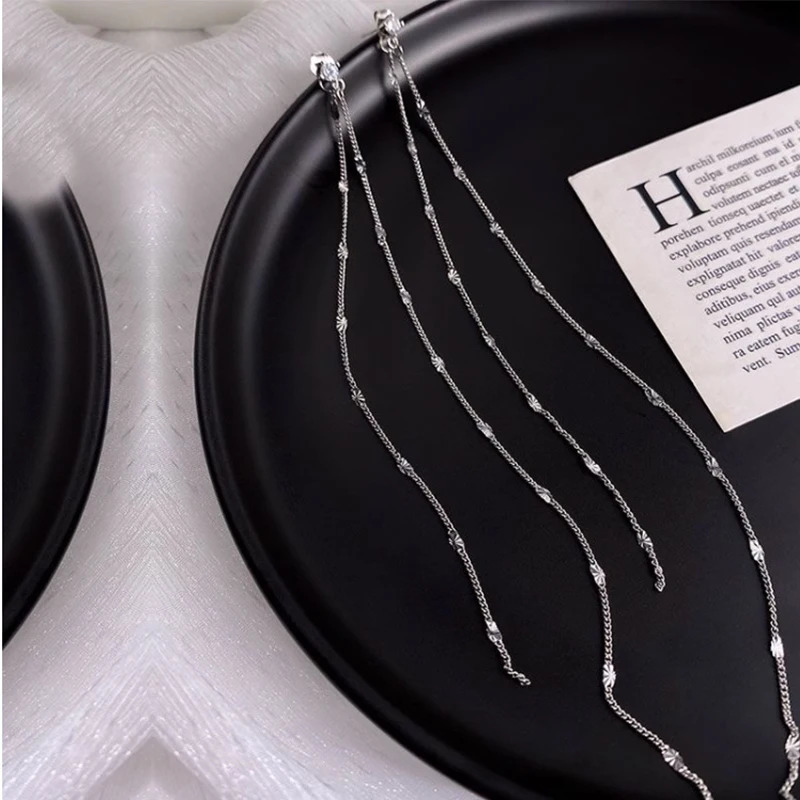 925 Sterling Silver Long Tassel Earrings for Women Temperament Ear Line Fine Jewelry Accessorie Party Gifts 250715