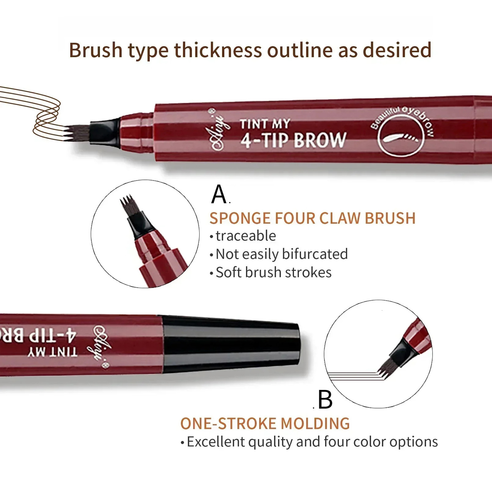 4-Tip Microblading Eyebrow Pencil Waterproof Smudge-Proof Natural Hair-Like Strokes for Fuller Brows 250712