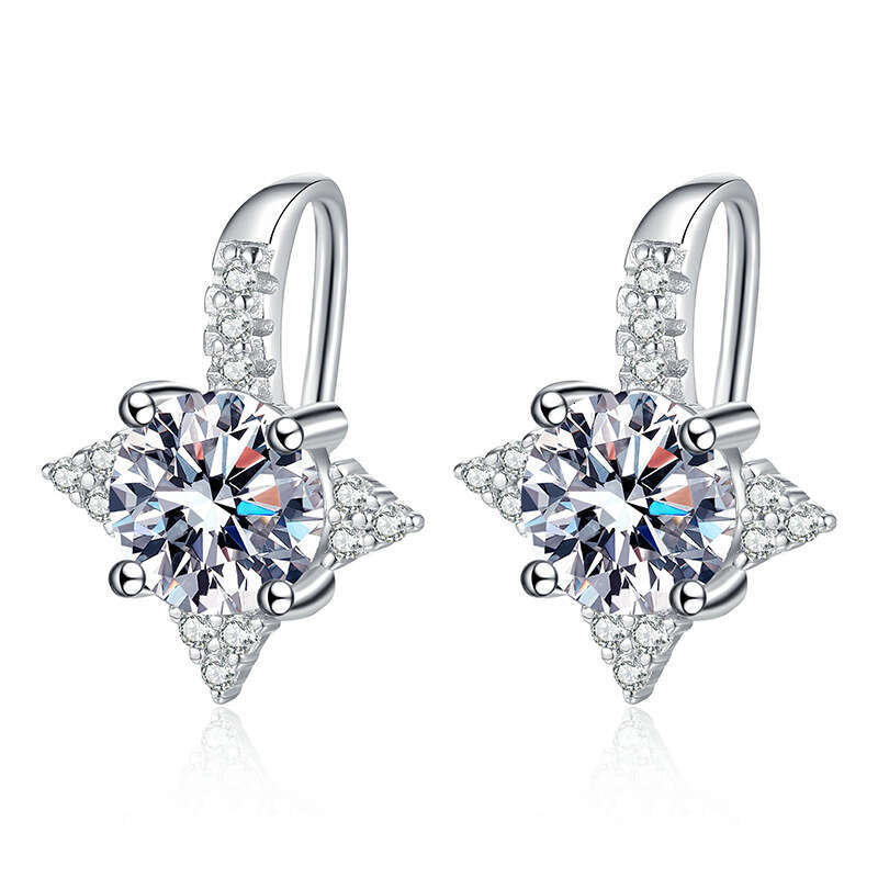 S Pure Sier Light Temperament Eight-Pointed Star Ear Hooks One Carat D Color Moissanite Earrings c63