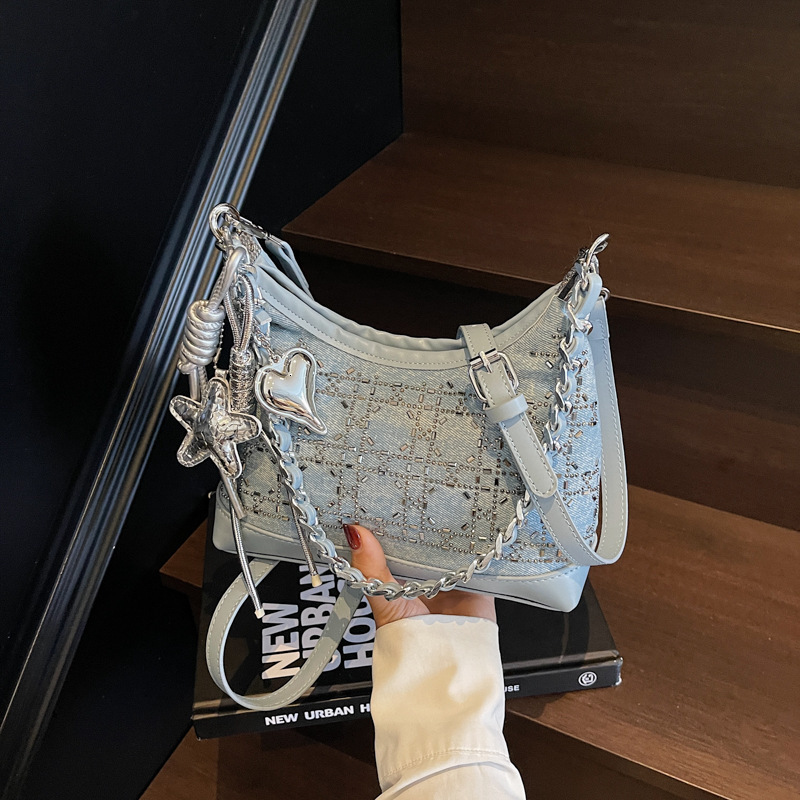 2025 Summer new women's shoulder crossbody bag chain bag denim armpit bag summer commuting shoulder bag new designer bag new designer luxury bag
