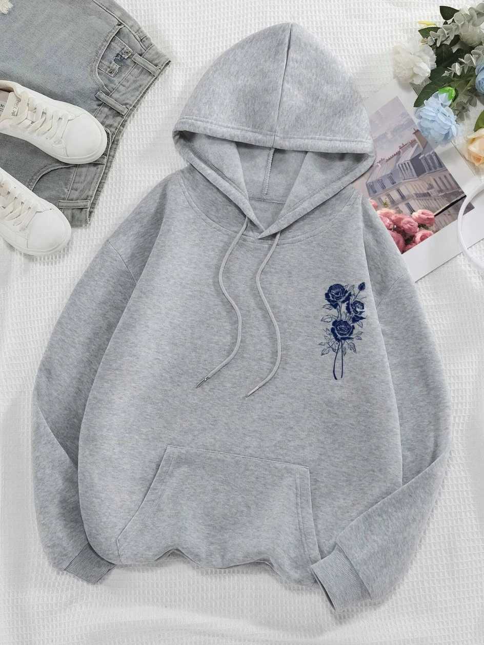 Fashion Women Hoodies Vintage Letters Flowers Printed Sweatshirts Spring Crewneck Pullover Loose Fleece Female Tops Clothes Z250719