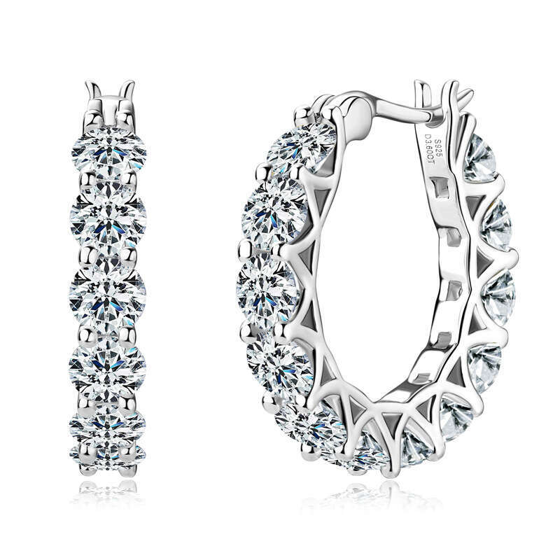 Hot Selling Light Socialite Style High-End Pure Sier Versatile Fashion Moissanite Hoop Earrings