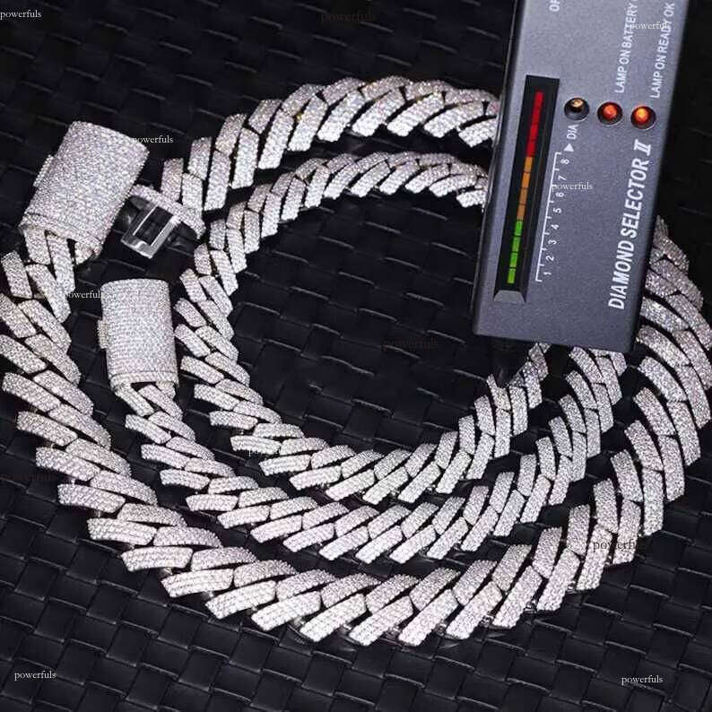 Hiphop Necklace Sterling Sier 20mm 3rows Iced Out Vvs Moissanite Cuban Link Chain