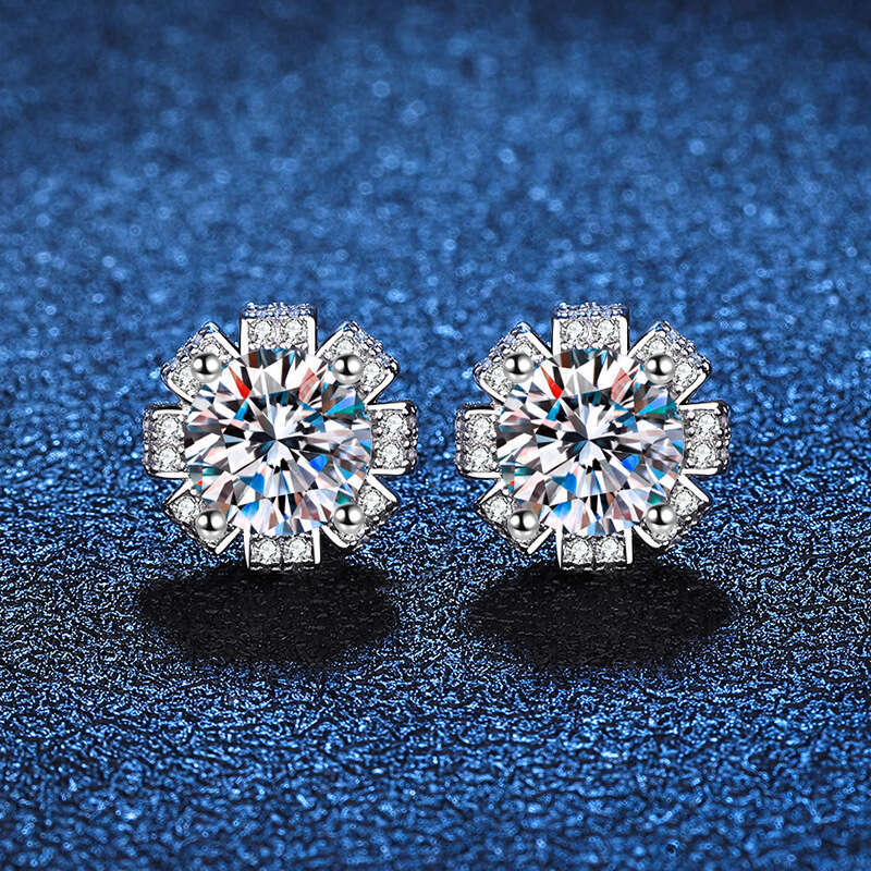 1 Carat Elegant Petal Bullet Head Threaded Ear Plugs Moissanite Dia Earrings c59