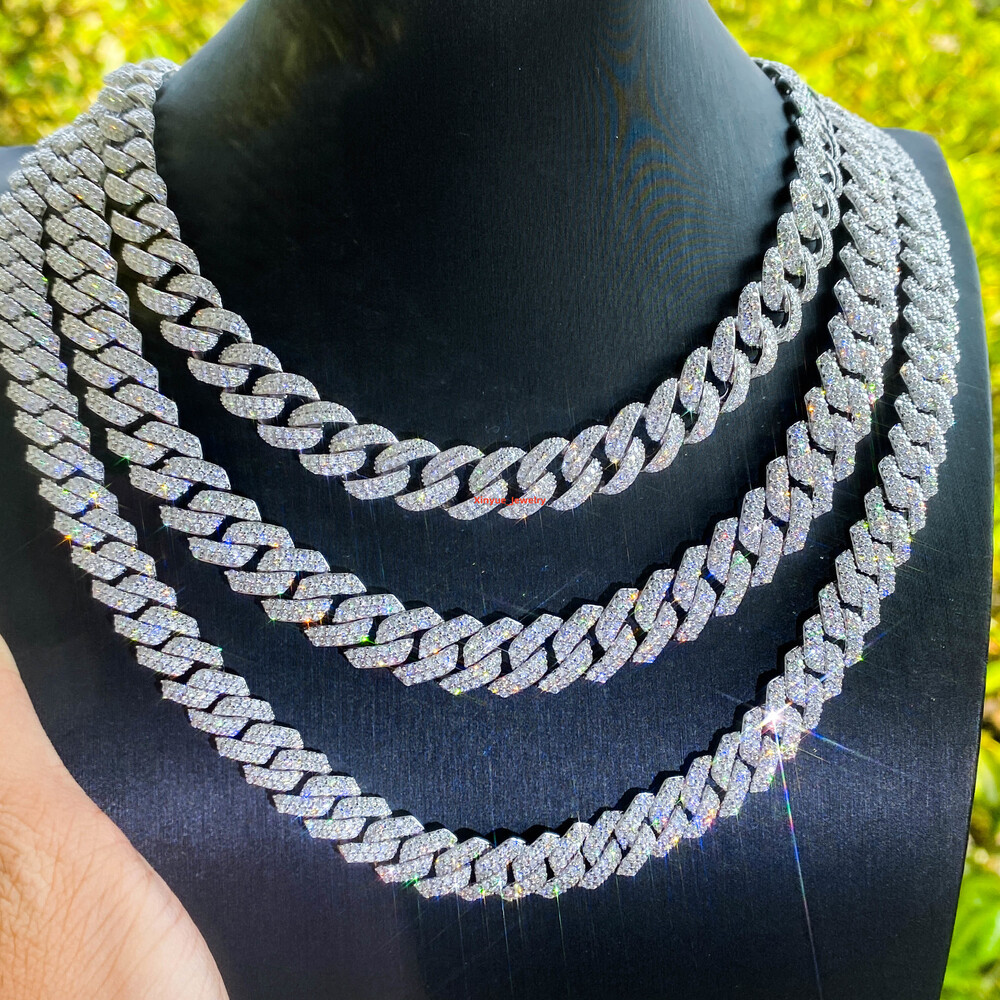 Hiphop Jewelry 6mm 16-24inch 925 Sterling Silver Cuban Link Necklace Moissanite Cuban Ice Cuban Necklace Fine Jewelry for Men