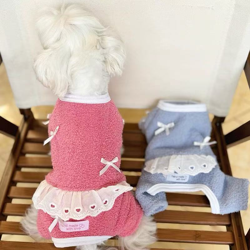 T758 New autumn and winter pet dog clothes Maltese traction clothes for going out chest and back plus velvet warm vest