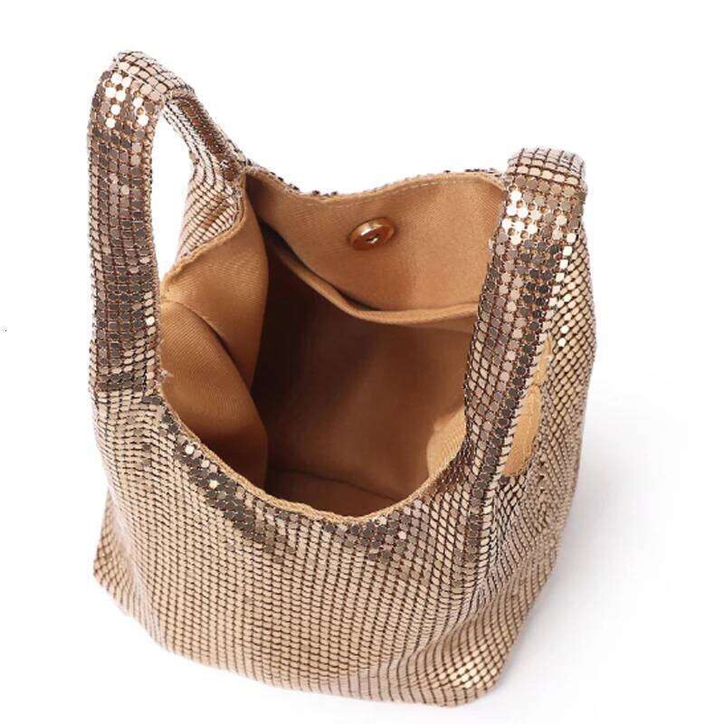 Fashion Metal Mesh Women Shoulder Bags Designer Sier Handbag Shinny Wide Strap Evening Bag Glitter Large Tote Party Purse