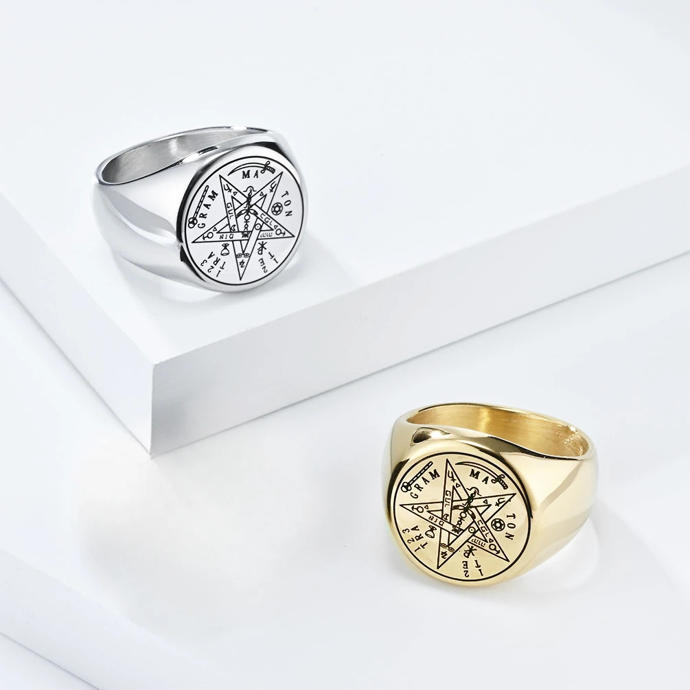 1 Tetragrammaton Hebrew Pentagram Rings Stainless Steel Pentacle Ring for Men Witchcraft Power Protection Amulet Jewely 250717