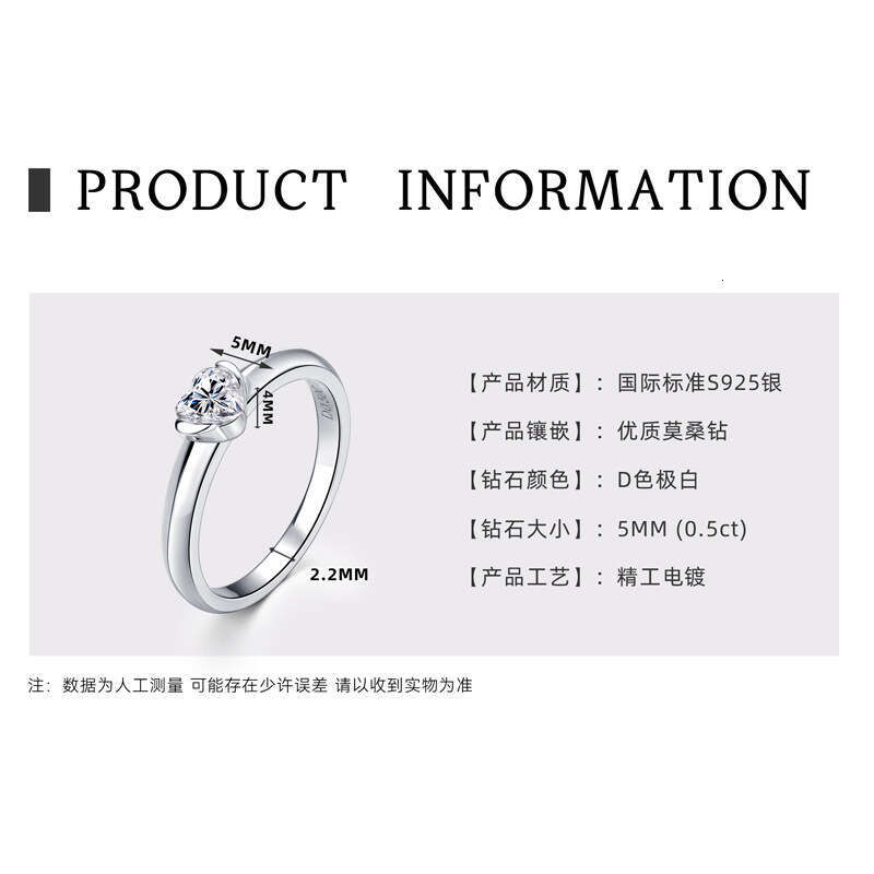 S Pure Silver Bowknot Heart Moissanite Live Sweet Fresh Personality Ring for Women