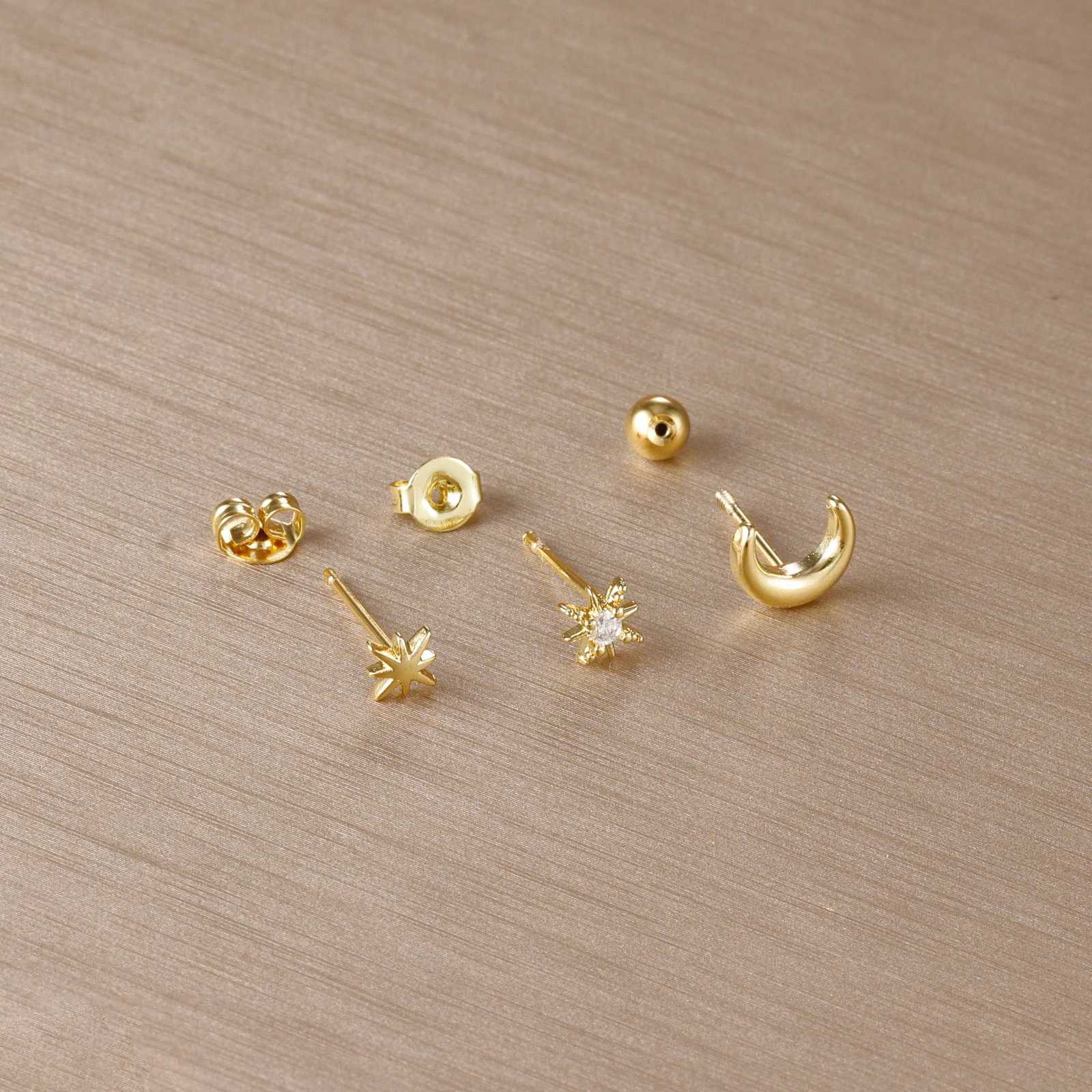 3-Piece Stainless Steel Star Moon Ear Stud Earrings Set for Women Daily Wear Cartilage Piercing Earring Punk Unisex Rock Jewelry XJ250718