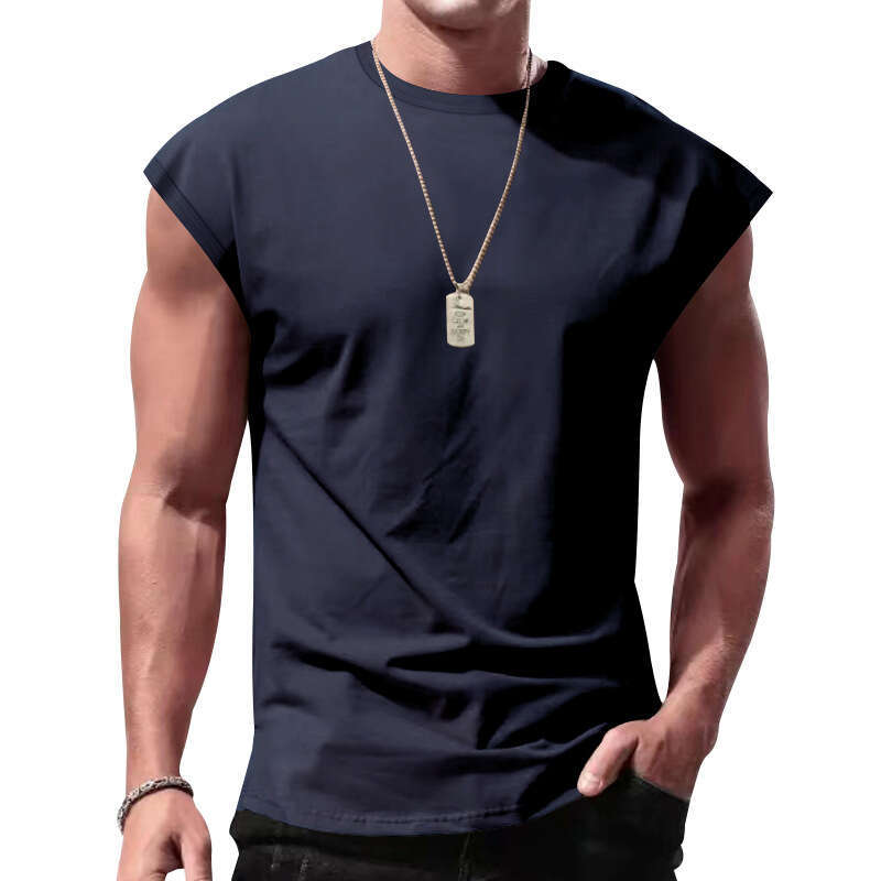 Cross-Border New Sleeveless T-Shirt Summer Casual Sports Loose Men's Short Sleeve Base 2025 Shirt Men