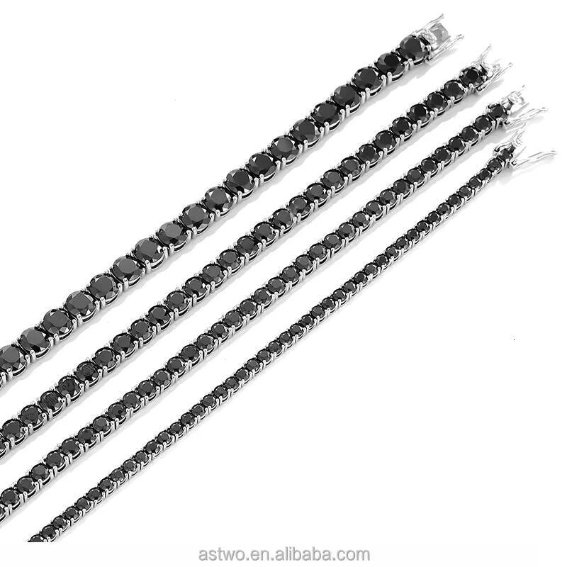 VVS 2mm-6.5mm 925 Sterling Silver Bracelet Mens Womens Bracelet Black Moissanite Tennis Bracelet Men