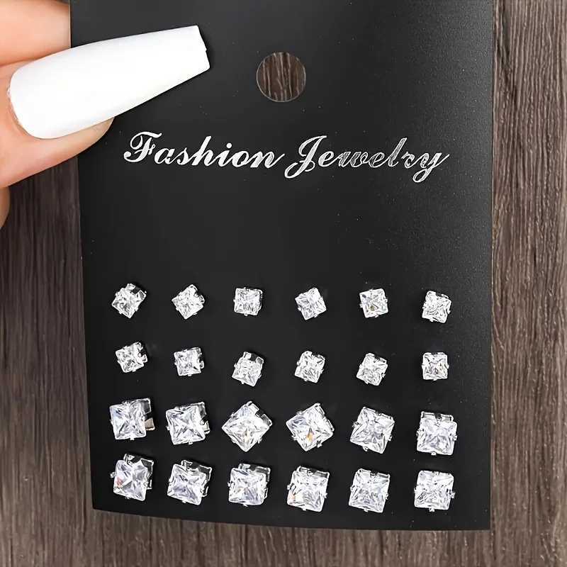 48 Piece Zircon Earring Set Simple Elegant and Fashionable Womens Shiny Round and Square Cut Stainless Steel Earrings XJ250718
