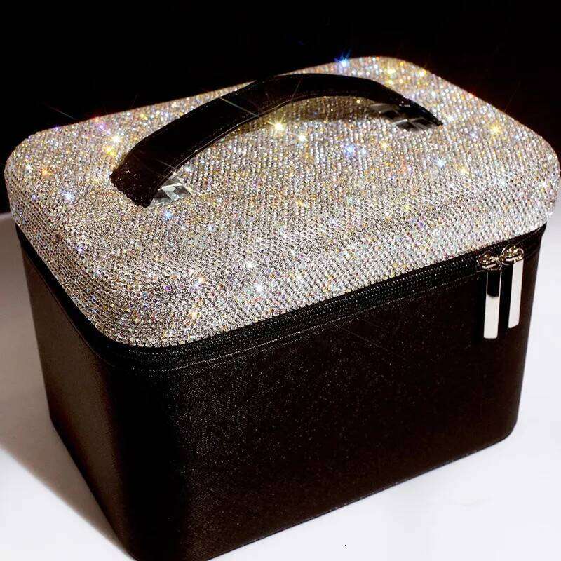 23X16x17cm Lady Big Capacity Making Up Container With Mirror Sparkle Rhinestone For Girls Birthday Gift