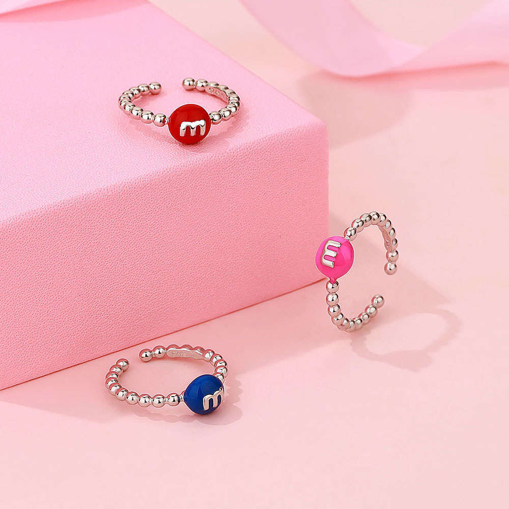 Colorful M Fun Bean Candy Broken Silver for Women, Ins Simple Niche Design Sweet Open Ring New jewelry