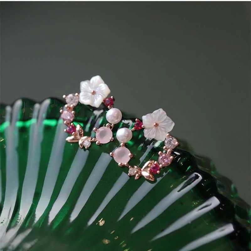 2K Pink Crystal Flower Pearl Butterfly Ear Studs Summer New Arrival Korean Fashion Luxury Hoop Earrings for Women Jewelry Gift XJ250718