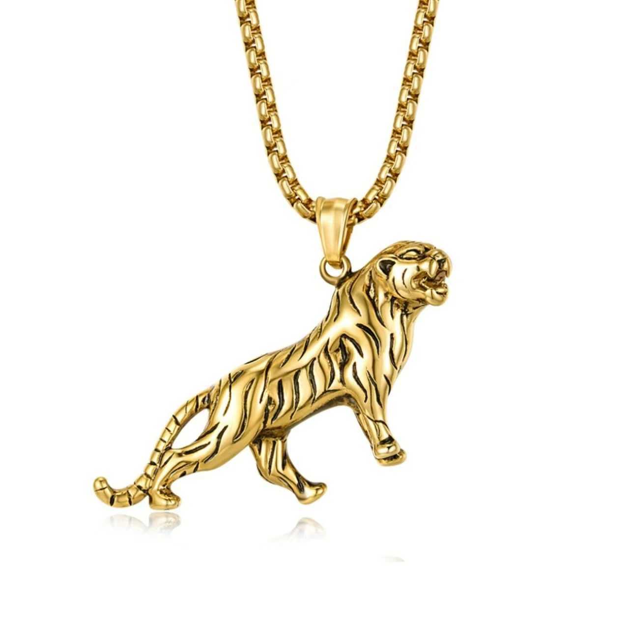 Titanium Steel Tiger Pendant Dining Tiger Shape Mens Necklace Fashion Men Accessories Whosa W250718