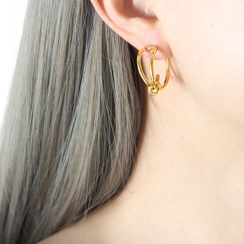 Unique Creative Personality Niche Design Hot-Selling Knot Earrings Metal Texture Titanium Steel Gold-Plated Ear Jewelry
