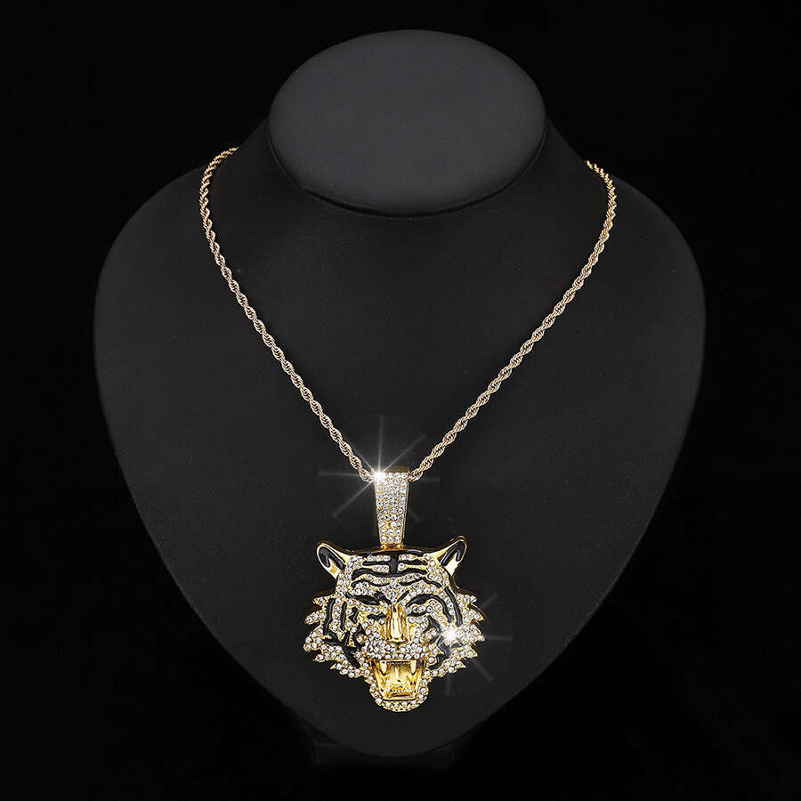 New Alloy 3D Full Dia Pendant Cuban Necklace Men's Hip-Hop Cool Niche Tiger Jewelry