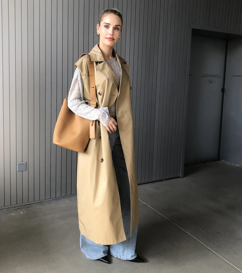 2025 Women Fashion Fall Autumn 2 piece long trench coat Female outerwear blue Khaki 250715