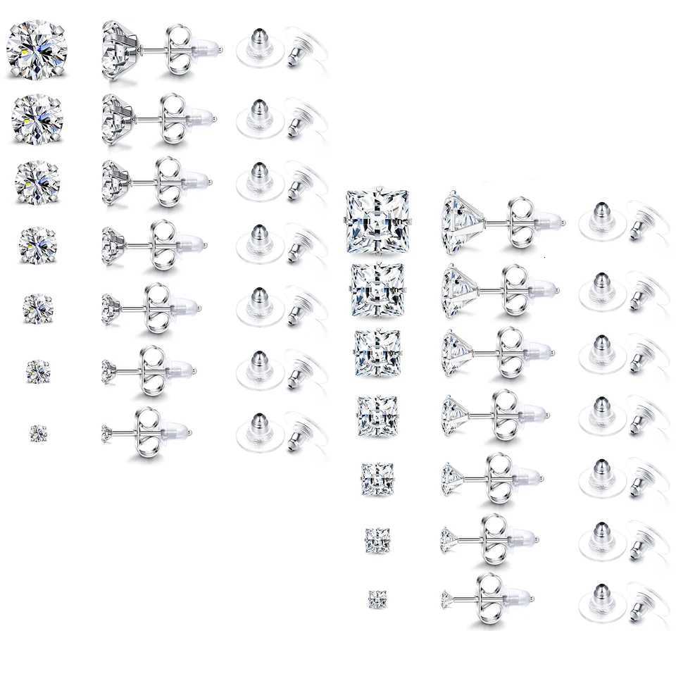 1 Pair 316L Stainless Steel 2-8MM Round/Square Crystal Cubic Zirconia Stud Earrings Set for Women Men Cartilage Helix Ear Jewelry XJ250718