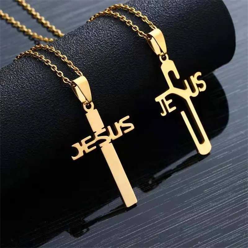 Stainless Steel Cross Pendant Monogram Jesus Choker Necklace Men Women Daily Wear Jewelry W250718
