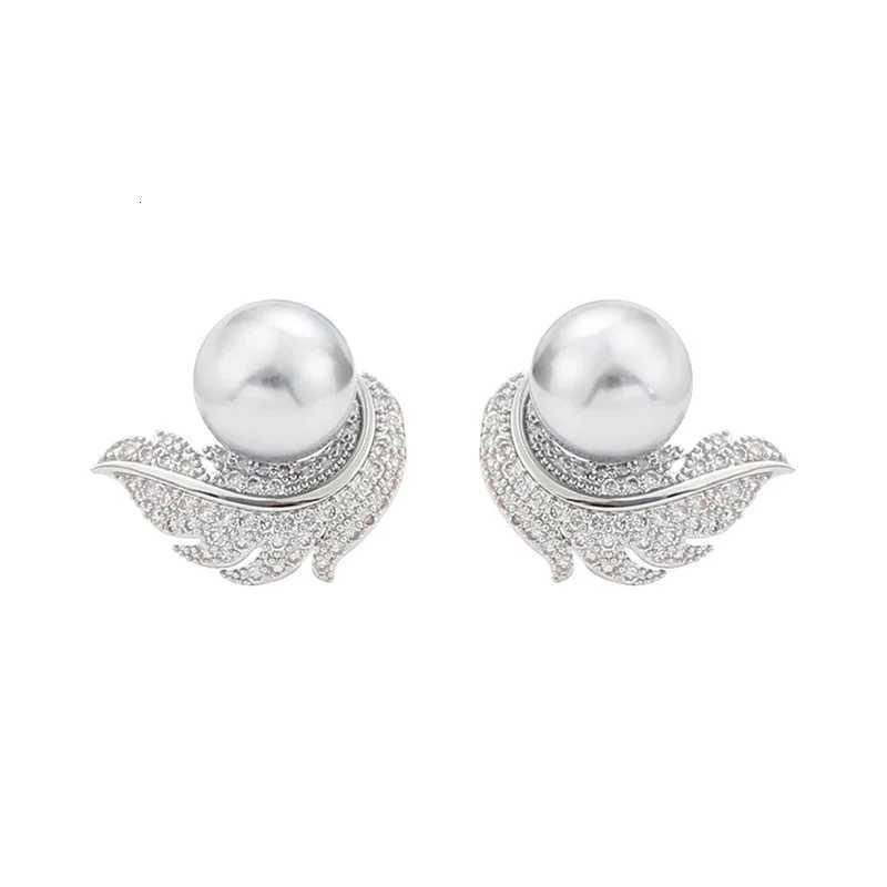 8-Color Feather Design White/Black Simulated Pearl Stud Earrings for Women Aesthetic Bride Wedding Earrings Luxury Trendy Jewelry XJ250718