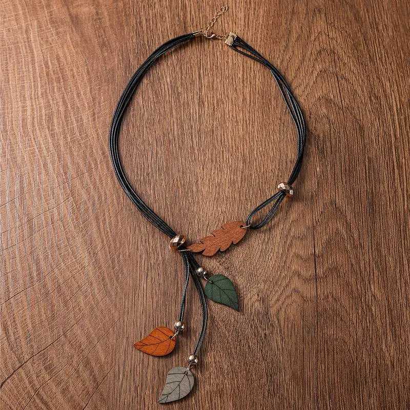 Bohian Ethnic Wood af Pendants Necklace Vintage Handmade Retro Statement Necklaces for Women Daily Wear Fashion Jewelry W250718