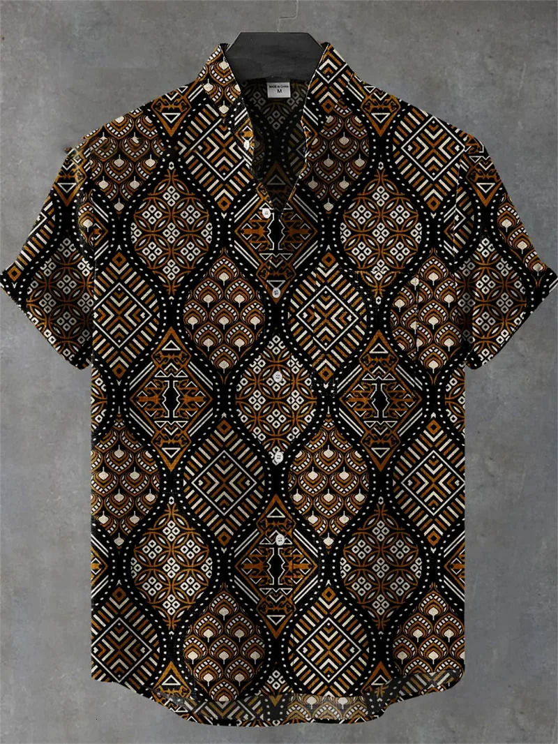 Mens Linen Summer Shirt Casual Short Sleeved Lapel 3D Checkered Striped Pattern Top Blusas Masculina 250717