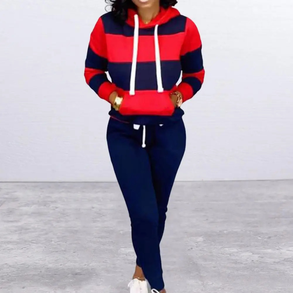 Trendy Two Pieces Set Ankle-banded Women Autumn Tracksuit Elastic Waist Pullover Women Hoodie Pants Set for Home 250714