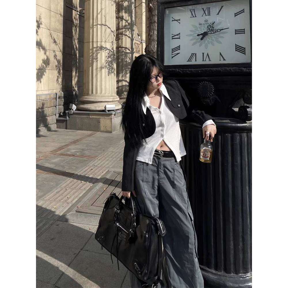 Vintage Soft Leather Punk Motorcycle Commuter Carry On Travel Gym Handbag Large Crack Pattern Hot Girl Tote Bag