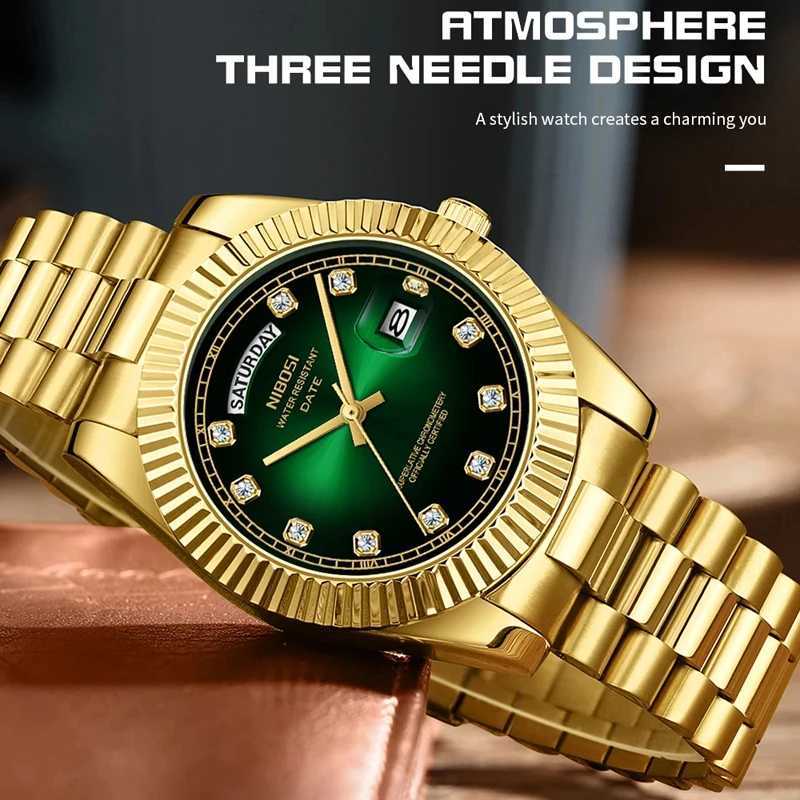 NIBOSI Luxury Gold Quartz Watch Men Stainless Steel Waterproof Luminous Date Week Fashion Diamond Mens Watches Relogio Masculino W250718