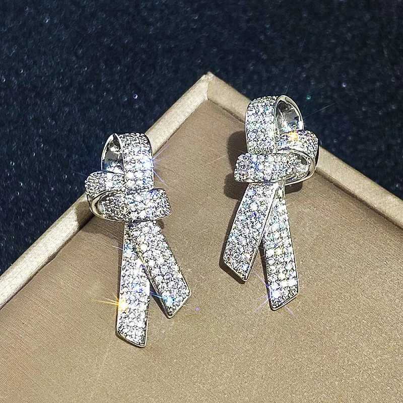 8-Shape Bow Stud Earrings for Women Silver Color Sparkling Crystal Cubic Zirconia Temperament Accessories Female Jewelry XJ250718