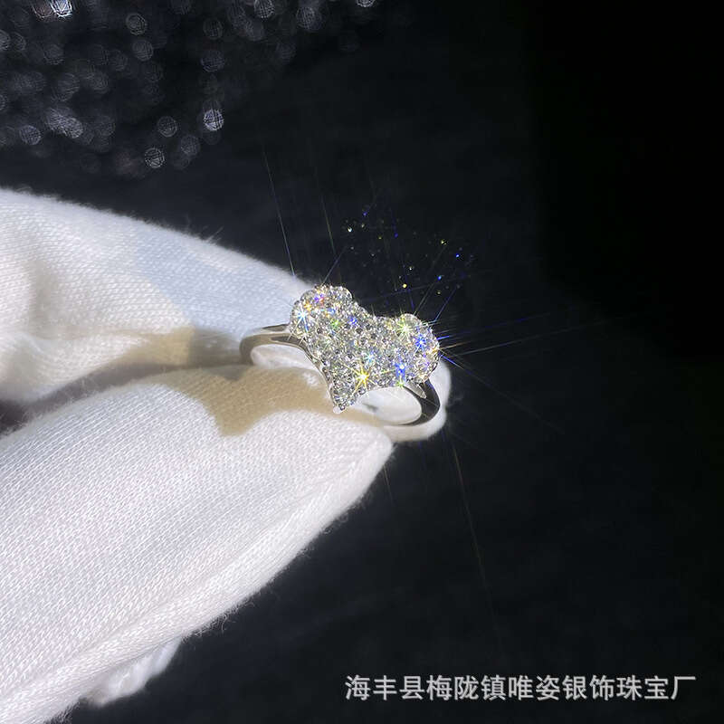 S Pure Silver Diamond Engagement Cluster Set Moissanite Heart Full Ring for Women 0a9