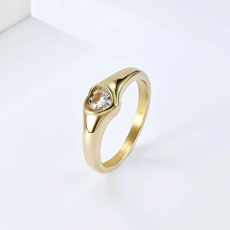 Stainless Steel Heart CZ Solitaire Ring Wedding Band for Women Girl Size 5-10 250715