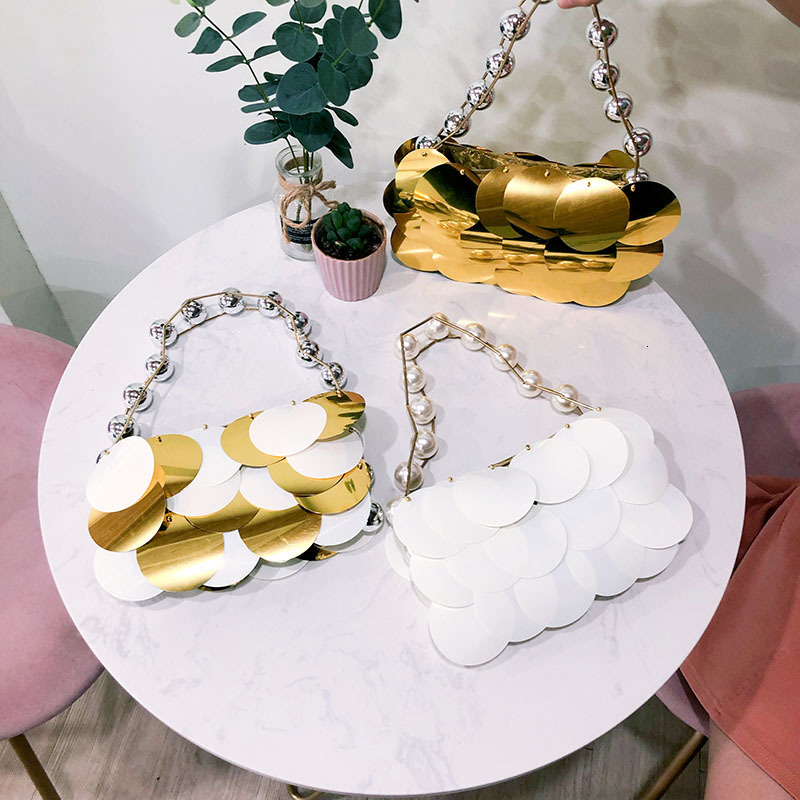 2025 New Designer bags for Women Beaded Round Platinum Sequins Handmade Beaded Handbag