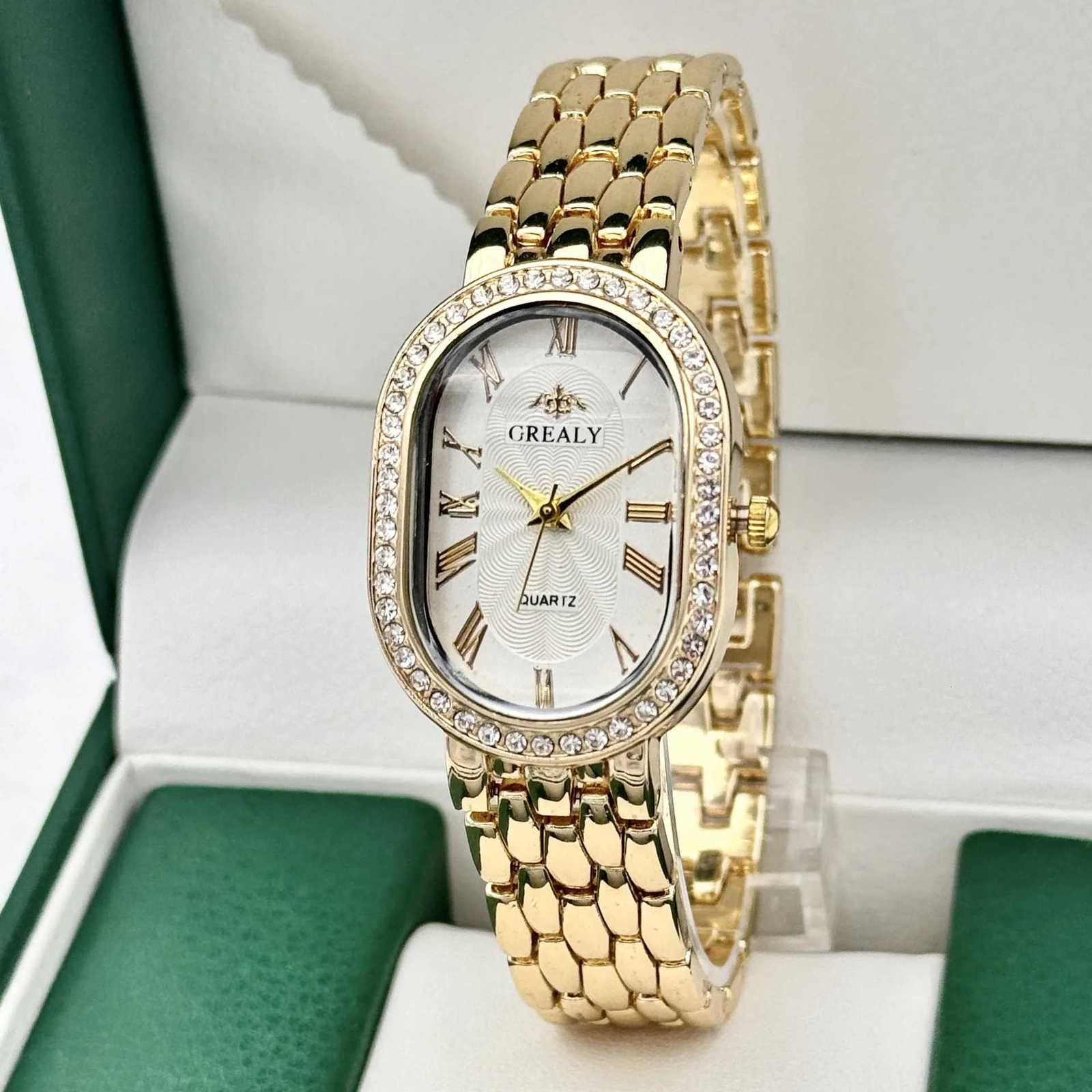 Ladies Watches Fashionable Luxury Wrist Watch Diamond Encrusted Oval Roman Numeral Dial Quartz Watch Womens Clock W250718