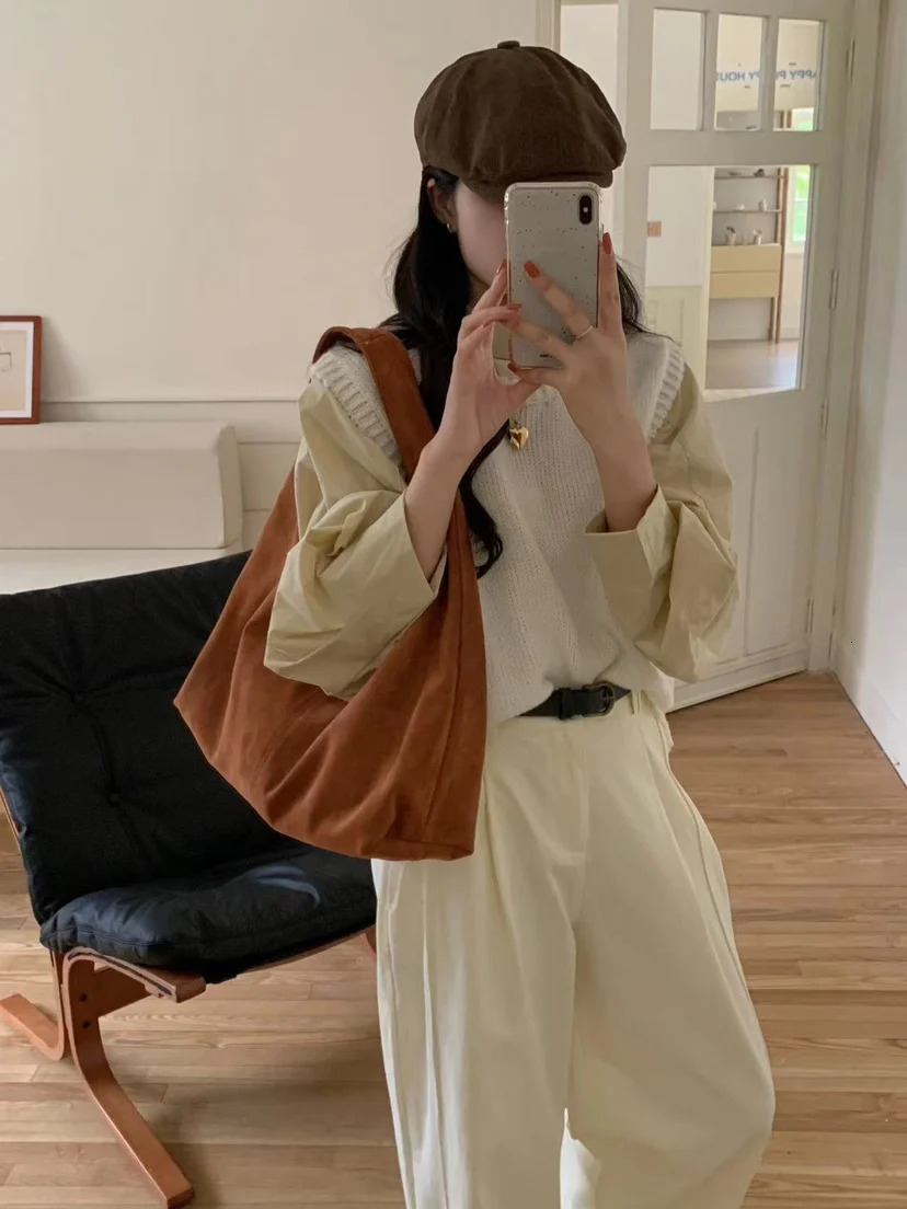 vintage faux suede hobos women shoulder bags large capacity tote bag retro trend autumn big shopper purses handbags 250717