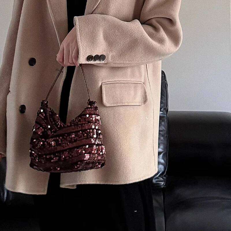 Sequined Veet Patchwork Women's Fashionable and High-quality Handbag Single Shoulder Crossbody Bag