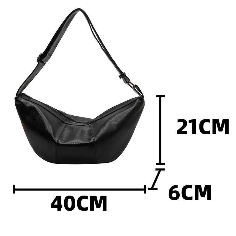 100% Authentic Black Underarm Shoulder Bag Quality Vintage PU Leather Ladies Half Moon Armpit Crossbody Bags Fem Hobos Handbag Y250718